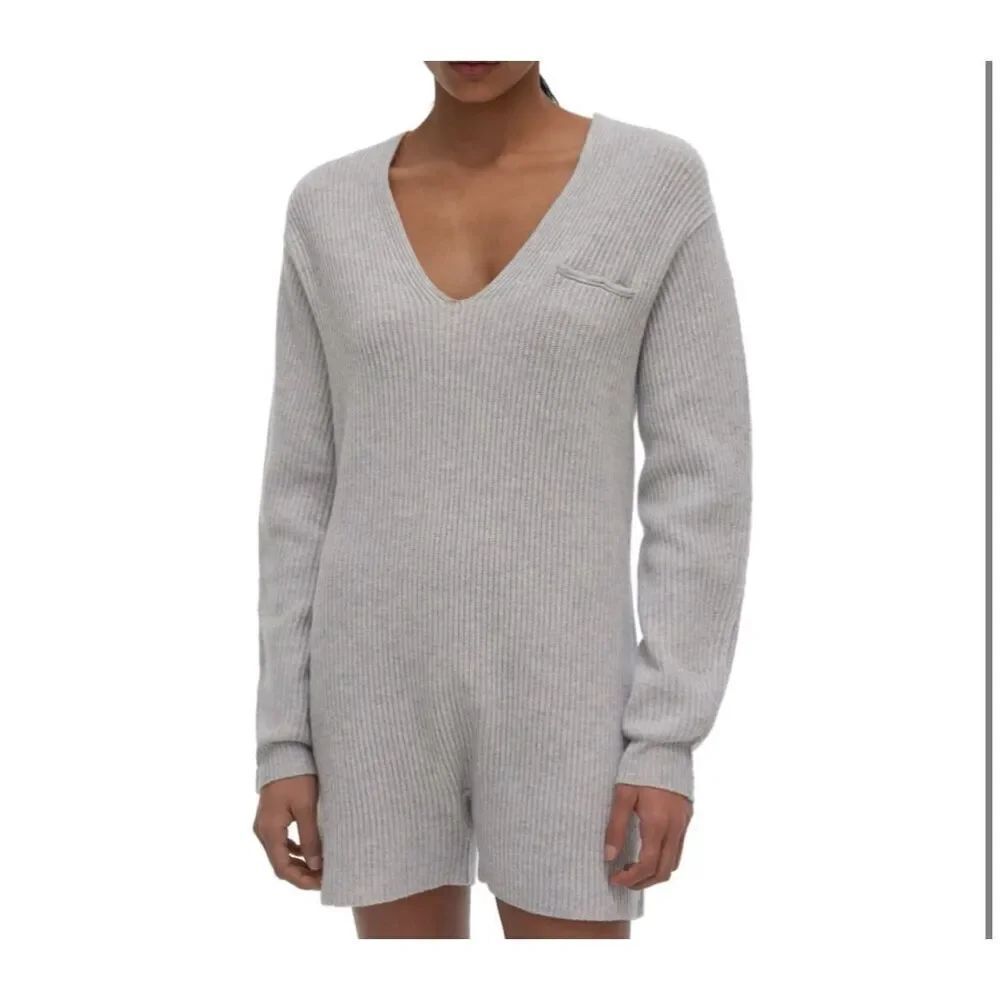 Helmut Lang Women's Gray Wool/Cashmere blend Long Sleeve Romper Size L NWT